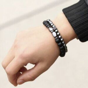 Hematite and Black Bracelet Set
